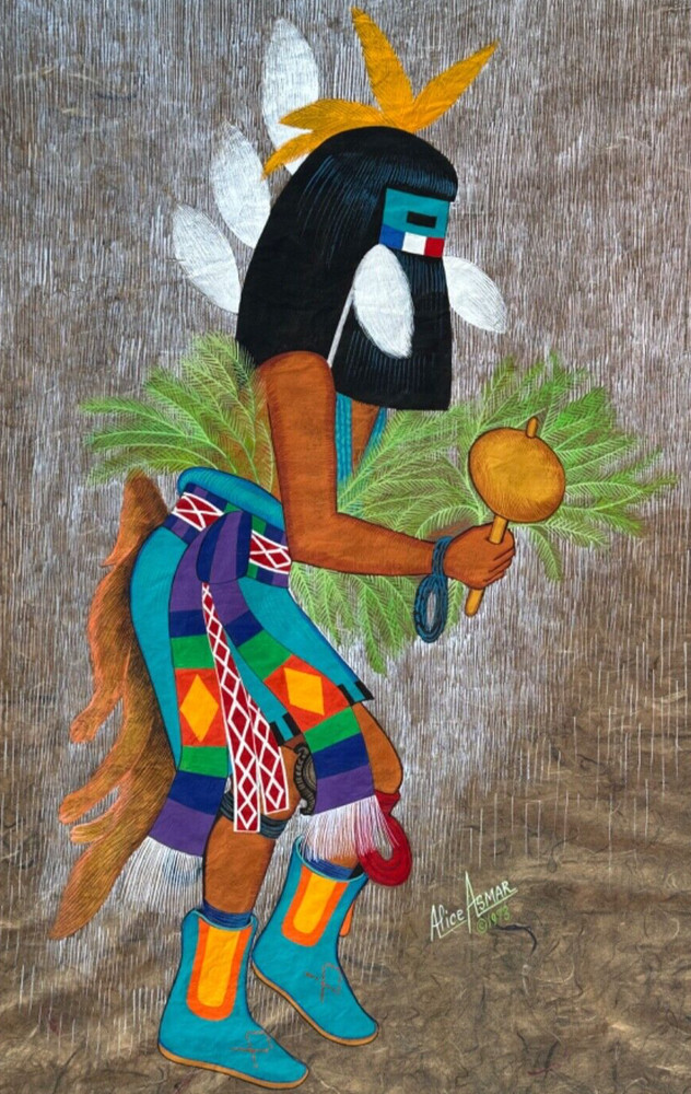ALICE ASMAR ORIGINAL PAINTING „ZUNI RAINDANCER“ 36″ X 24″ CASEIN ON IZUMO PAPER