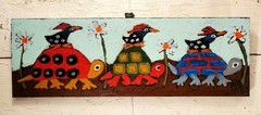 John Sperry Outsider Southern Primitive Folk Art Guinea Hens n TURTLES Painting