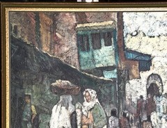 VTG Mid-20th C Original French School Expressionist O/C „Moroccan Souk“, Signed!