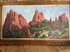 Oil Paint By F E D 1960 Framed Senora Landed Scape 48”x 24” Plus Frame 5”
