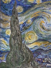 NEW Silver Glitter Hand-painted Oil-Acrylic Painting Van Gogh Starry Night Art