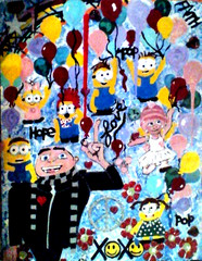Original painting of the Minion’s large pop art colorful 18x24x1 by pb