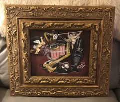 🔥Original Renaissance Cherubs Vintage Tattoo Machine Painting With Ornate Frame