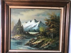 C. Harding Mountain Landscape Oil on canvas, Signed.