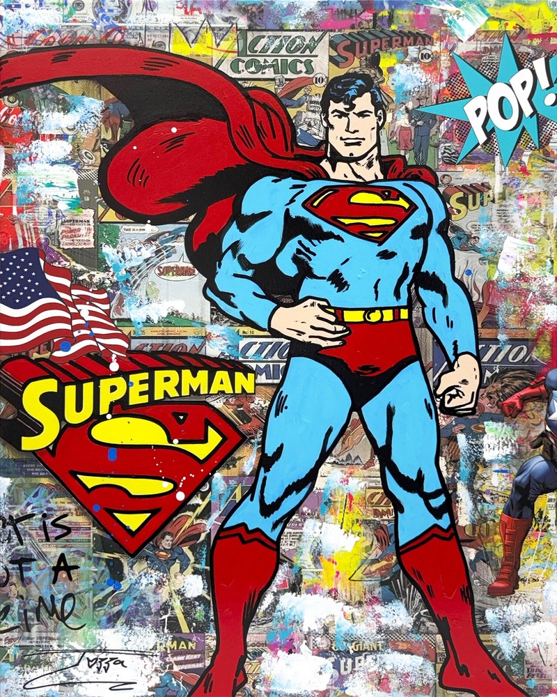 Jozza „Super Day!“ | Original Painting On Canvas | 30×24″ | Superman | Graffiti
