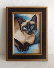 Siamese Cat Original Oil Painting Framed Blue Eyes Artwork 4×6 in