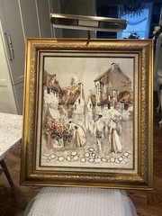 Boris Chezar Oil Painting With Sand Retro Vintage Wood Frame Gold Canvas Art mCM
