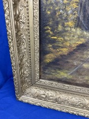 1902 Oil Painting Signed ALT Country Road Landscape Beautiful Frame 28.75 x 25