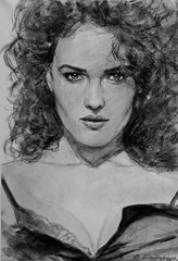 Original charcoal drawing girl portrait. black and white charcoal sketch art