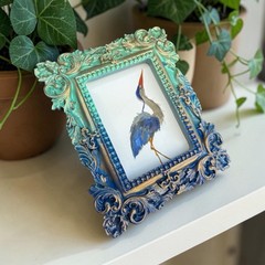 Blue Heron mini watercolor bird print of original painting • ornate frame