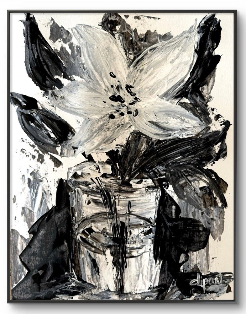 Monochrome Floral 11×14 Paper Original Artwork Abstract Expressionist Fine Art