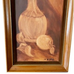 Vintage Original Still Life Oil Art Painting Framed Wine Fruit Signed Moody 23″