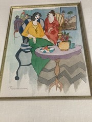 Itzchak Tarkay Original Watercolor Painting Signed “ A Room With A View”
