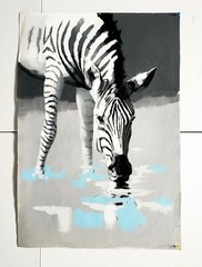 Zebra dringking water 24×36 Hand painted on Giclee Canvas