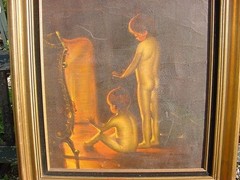 VINTAGE „AFTER THE BATH“ FRAMED OIL PAINTING SIGNED S BOWMAN AFTER PAUL PEEL