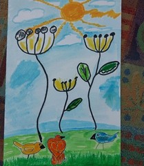 GAT Impressionist Original Painting 6×9 Whimsical Animal Birds Flowers Landscape
