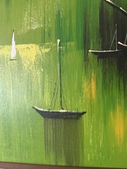 Signed Original Mid Century Modern Painting Sailboats 37”x25” “ The Channel “