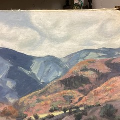 1956 Provo Utah Spanish Fork Canyon Pace Ranch Oil Painting Ray Hansen 18×24”