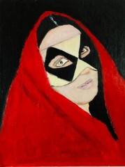 Woman Wearing Harlequin Masquerade Mask Portrait Painting Goth Halloween Art