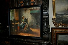 Antique Dutch Master Interior Family scene . signed O/C