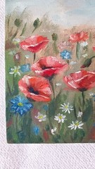 Wildflowers ORIGINAL Oil Painting Vintage Floral Poppy Flowers 5″x7″