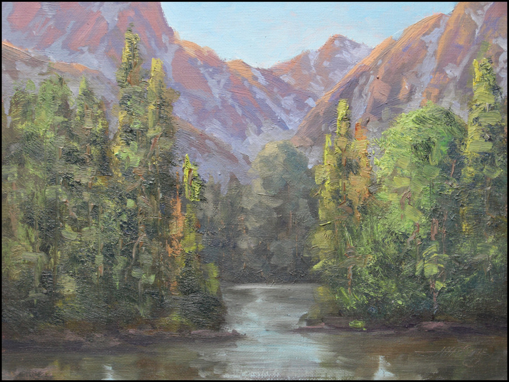 Jeff Love Art 9X12″ Original Oil Painting Mountain Pines Tranquil Reflections