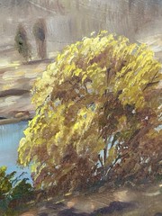 Burl Chalmers Oil on Board Snow Peak Mountain River Landscape Painting Signed