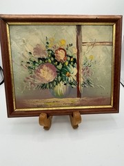Orig Amateur OIL PAINTING Flowers Vase No Signature Maybe 1950-60? Some Age Spot