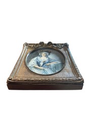 Antique 19th Century Miniature Portrait in Fancy Gilded Gesso on Wood Frame
