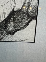 Tamara Signed Modernist Female Nude Bedroom Pen Ink Drawing Framed VG Cond 24×18