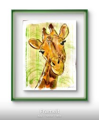 Original Giraffe Green Painting By Alannah Dyer- Acrylic 8.5×11 in. African
