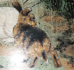 Vintage Gemstone Picture Painting of Bunnies Rabbits