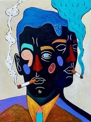Large Original Oil Painting smoking portraits Signed contemporary modern art