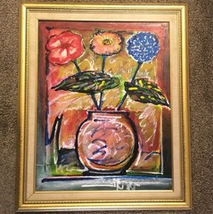 Lucio Aquino, Paraguayan Artist, Oil on Canvas, 1992, Vase with Flowers, 28 x 23