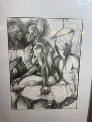Tamara Signed Modernist Female Nude Bedroom Pen Ink Drawing Framed VG Cond 24×18