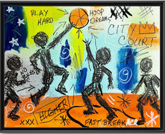 Basketball 11×14 Abstract Basquiat Style Original Signed Mixed Media Painting