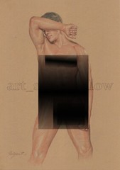 Original drawing A4 Art Colored Pencil painting male model on kraft paper 032