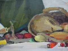 Ukrainian Soviet Oil Painting impressionism rural still life vegetables basket