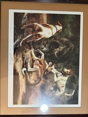 Leon Frias 1984 Linchazo en el Acoso Dog Boar Hunt Lithograph Framed 24 x 20