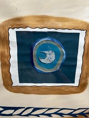 LEWIS MARCH AUSTRALIAN OIL COLLAGE „ABSTRACT BLUE MOON“ C 1990 UNFRAMED