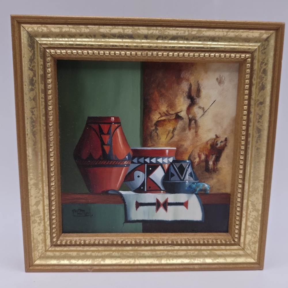Gail MacArgel Miniature Oil Painting Southwest Pottery Master Miniaturist 5x5in