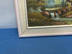 Vintage Oil Painting Of Windmill and Water Tank Signed.