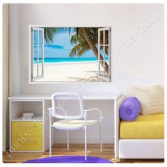 Palm On The Beach by Fake 3D Window | Ready to Hang Canvas | Wall art paint HD