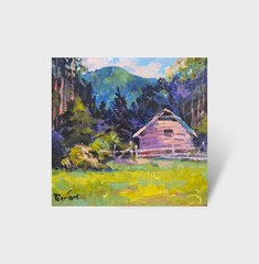 Oil painting Farm Ukrainian painter canvas Unframed original Decor landscape