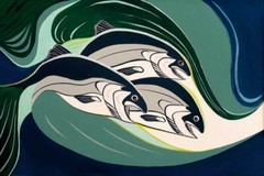 Rick BEAVER “ Coho In A Tidal Rip “ Canvas Native Art Indigenous Ojibway Salmon