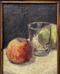 Small Original Antique Impressionist 1900’s Oil Painting Glass & Apples, Framed