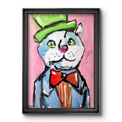 Top Hat Cat Original Painting Abstract Expressionist Canvas 12×16 Whimsical Pet