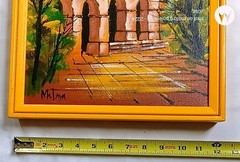 Vintage Oil Painting California Mission Spanish Church Orange Yellow Religious