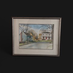 Landscape Painting Neighborhood Scene Watercolor