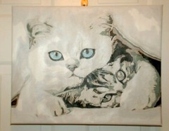 Mother Cat And Baby Completed Paint by Number 16X20 Canvas